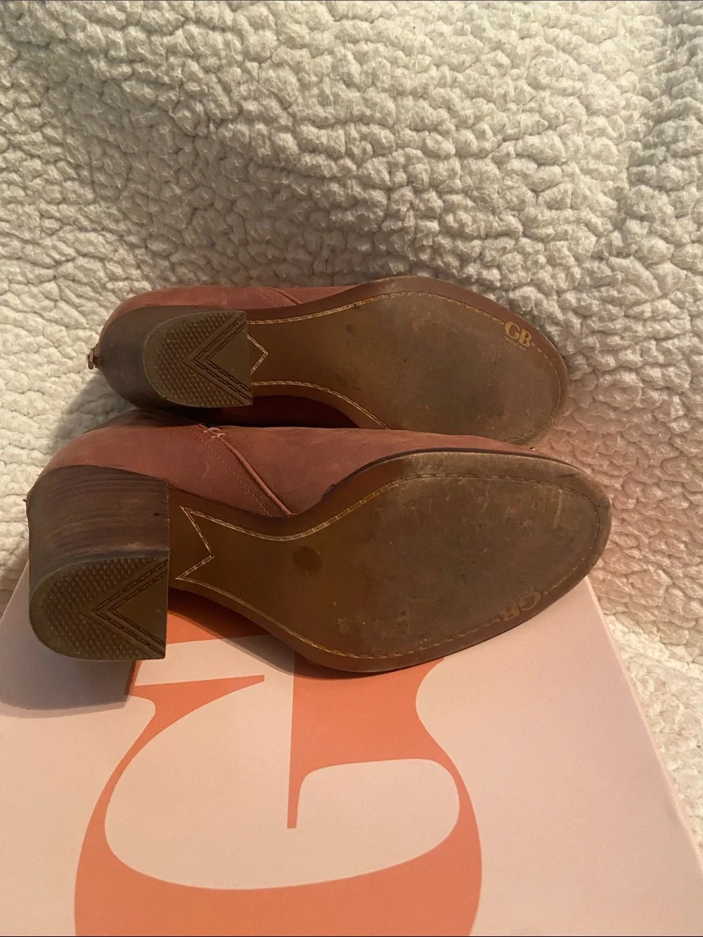 Gianni Bini Brown Leather Block Heel Ankle Booties